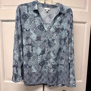 J. Jill Blue Teal Medallion Paisley Print Top Size - L